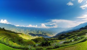 Une vue panoramique des rizières en terrasses de Sa Pa, dans les montagnes du nord du Vietnam.