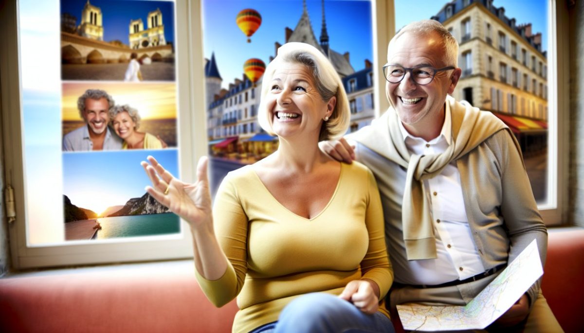 Un groupe de femmes d'une cinquantaine d'années, souriantes et rayonnantes, explorant une nouvelle ville avec des sacs à dos.