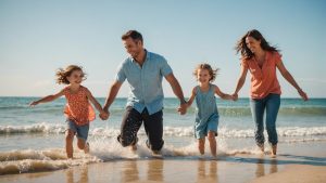 vacances en famille, un couple et 2 enfants