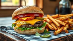 Le cheeseburger américain classique et ses frites maison : un duo emblématique à savourer