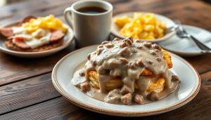 Biscuits et sauce à la saucisse : le petit-déjeuner copieux à l'américaine