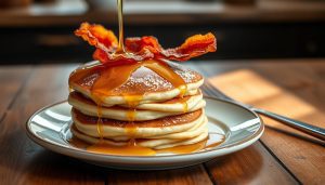 Recette de pancakes moelleux avec sirop d'érable et bacon : un petit-déjeuner de rêve