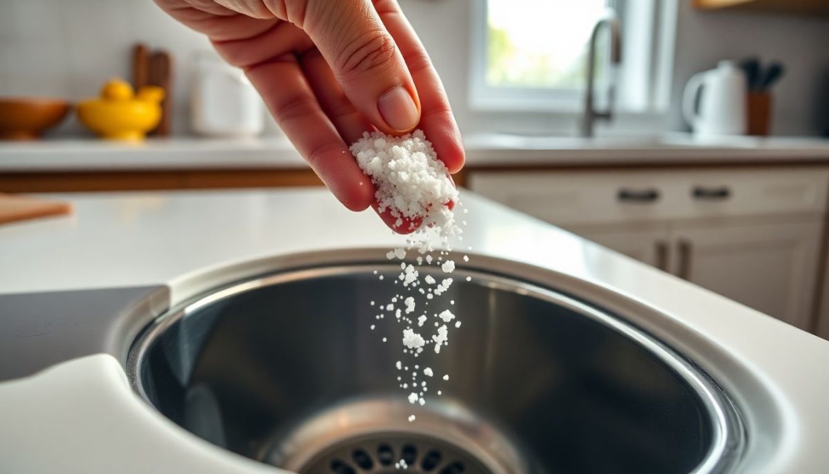 Une poignée de gros sel sous l'évier : le geste simple qui élimine les odeurs de canalisations